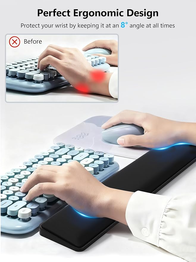 TopMade Keyboard Wrist Rest, Cooling Gel & Upgrade Soft Memory Foam Design Wrist Support for Keyboard, Full-Size Keyboard Hand Rest Pad, Ergonomic Palm Rest for Long Hours of Work, Gaming, Black