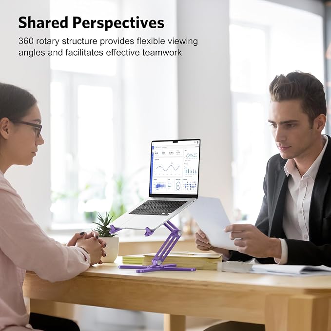 OMOTON LA10 360° Rotating Laptop Stand Riser Foldable for Desk, Purple | Aluminium Aolly, Adjustable Height Angles, Collaborative Work, Easy Storage, Fits Laptops up to 17", for MacBook Pro/Air HP