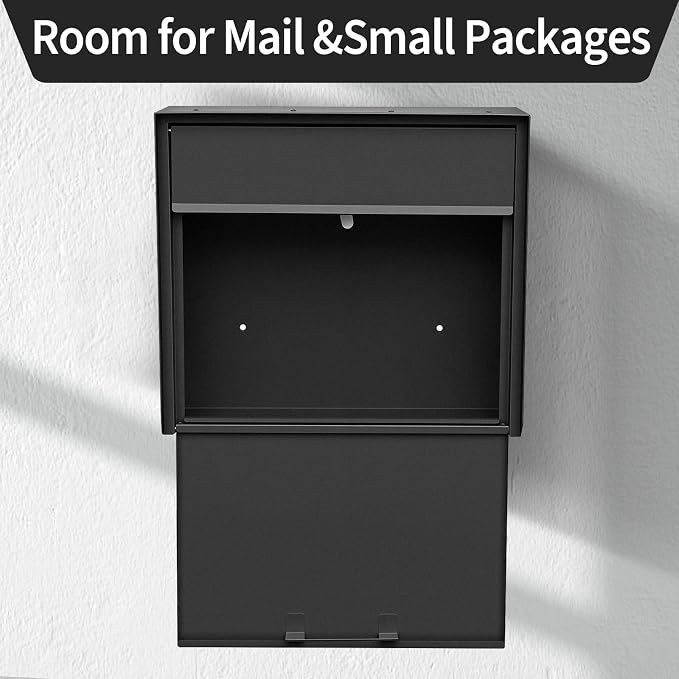 Wall Mount Mailbox for House Outside, Anti-Theft Locking Mailbox, Weatherproof Mailboxes 13.5" H x 15" L x 5.5" D, Black