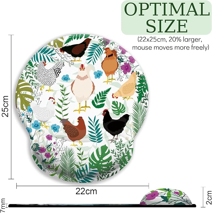 LIMKRIAN Ergonomic Mouse Pad with Wrist Rest, Chicken Mouse Pad for Women | Soft Gel Wrist Support, Non-Slip PU Base, Smooth Surface, Farm Chicken Print Desk Accessories for Computer, Home & Office
