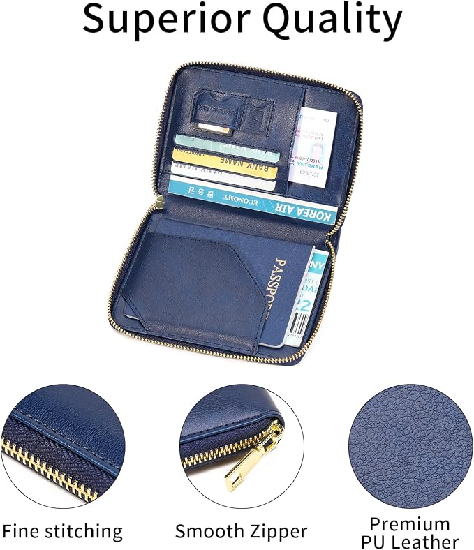 Travel Passport Wallet RFID Blocking Passport Holder-Women and Men with Zippered Ladies Passport Cover