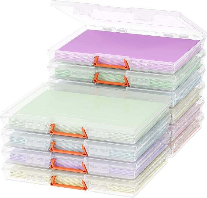 Lifewit 10 Pcs Board Game Storage Boxes, 11.9x8.7'' Paper Container with Secure Latch, Plastic Portable Organizer with Handle & Labels for File,Document,Puzzles, Cards, Art Supplies
