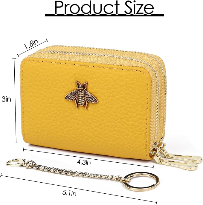 imeetu RFID Credit Card Holder, Small Card Wallet Women, Leather Card Case | Genuine Leather Women's Card & id Cases, Change Coin Purse with Zipper Keychain id Window, 20 Colors & 3 Styles, Daily, Gifts