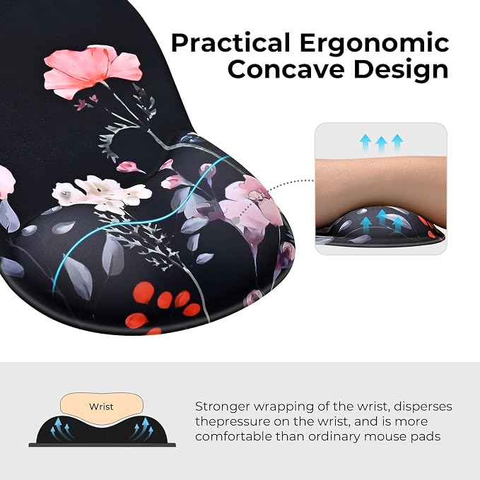 EooCoo Mouse Pad with Gel Wrist Rest, Ergonomic Mousepad Wrist Alignment | Middle Concave Design for Natural Wrist Alignment, Non-Slip Base Mousepad, Carpal Tunnel Relief, Office Desk Accessories