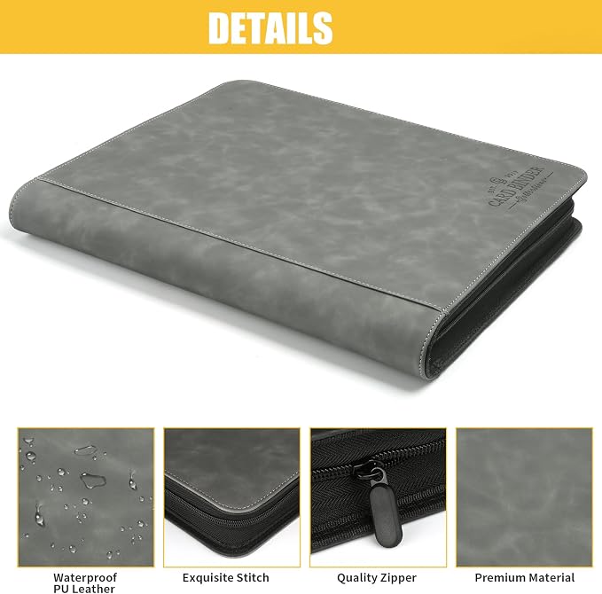 Toploader Binder,Toploader Hard Cases, 9-Pocket Pages Sleeves Hold up 288 Cards.Toploader Card Binder with Sleeves for “3×4” rigid，Card Holder(grey)