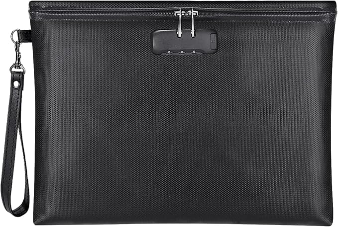 Fireproof Document Bag with Lock, ZOOPIP 14.3"x10.2" Fireproof and Waterproof Money Bag with Zipper Closure, Storage Pouch for A4 Letter Size Document, Cash, Cell Phone, Tablet, Credit Card,Passport