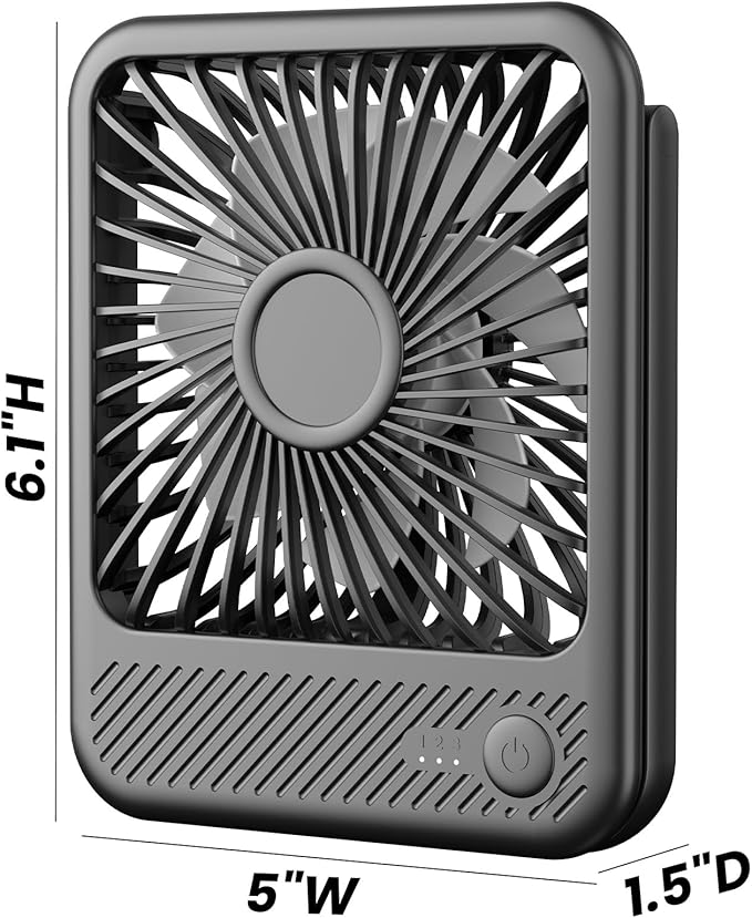 Koonie USB Desk Fan, Strong Wind Ultra Quiet Small Mini Fan | 180° Tilt Folding & 3 Speeds Adjustable, USB-C Corded Powered Personal Fan for Office Desktop Bedroom, Black, NO BATTERY