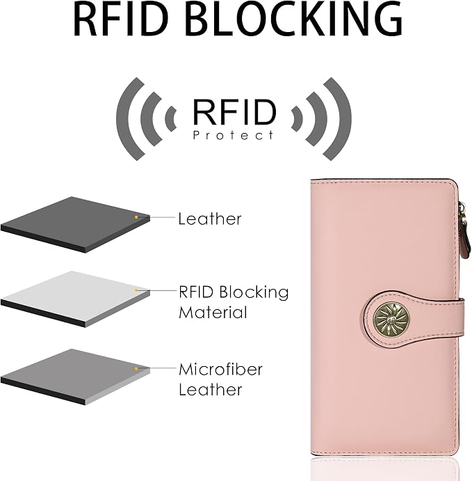 Travelambo Women's Wallet RFID Blocking Trifold Clutch Large Capacity Credit Card Holder Travel Purse