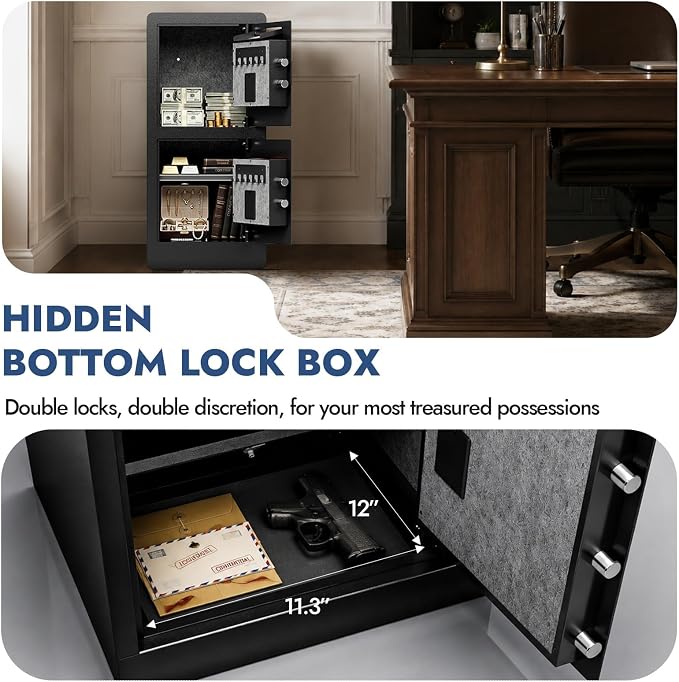 KAER Biometric Safe Box for Home, 7.0 CuFt Dual-Door Drop Safes with Fireproof & Waterproof Bag, Hidden Lock Box, Digital Keypad & Adjustable Shelves, Cash Safe for Store, Restaurant, Hotel & Office
