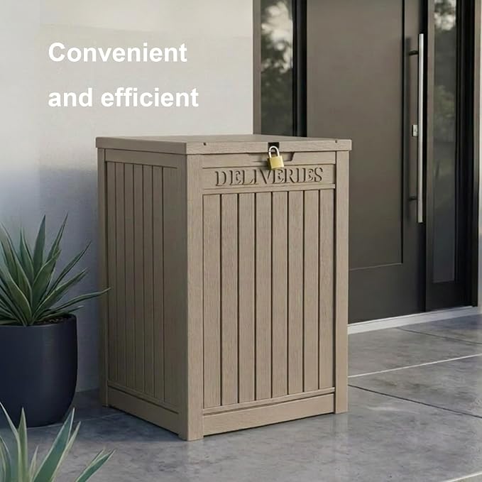 PatioZen Package Delivery Box 55 Gallon with Lockable Secure,Outdoor Package Drop Container Waterproof for Porch Patio and Curbside(Grey)