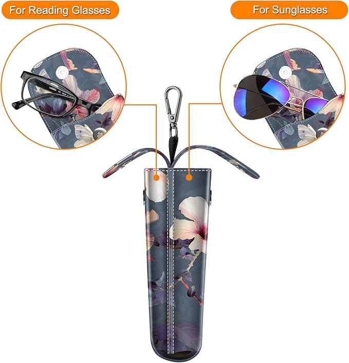 FINTIE Double Glasses Case with Carabiner Hook, Portable Vegan Leather Eyeglass Case Anti-scratch Sunglasses Pouch