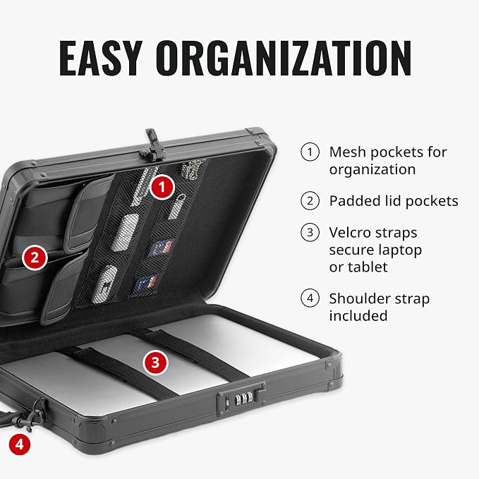 Vaultz Locking Deluxe Tablet and Laptop Case, Tactical Black, VZ03760 | Secure key lock design protects tablets and laptops while traveling, durable deluxe construction built for daily use