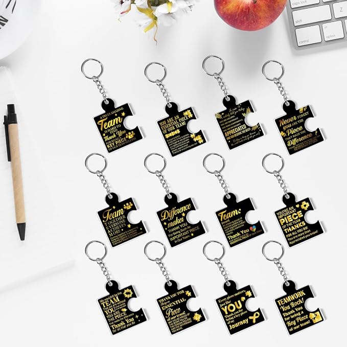 Team Appreciation Gifts Bulk Thank You Keychains for Coworkers | Gift Set for Employee, Staff, Teachers, Teamwork Puzzle Piece Keyring, Acrylic