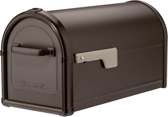 Architectural Mailboxes Hillsborough Post Mount Mailbox, Rubbed Bronze | Galvanized steel build for outside with rust-resistant powder-coat finish and a magnetic door closure. USPS approved.