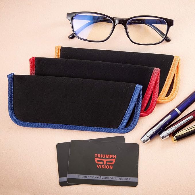 TRIUMPH VISION 3 Pack Reading Glasses Pouch Soft Case Eyeglass Sleeve Slim | Alternative to Bulky Case in bag, Lightweight Lined Padded Protect Optical lens Slip in, Cute Pattern Portable for Daily Use