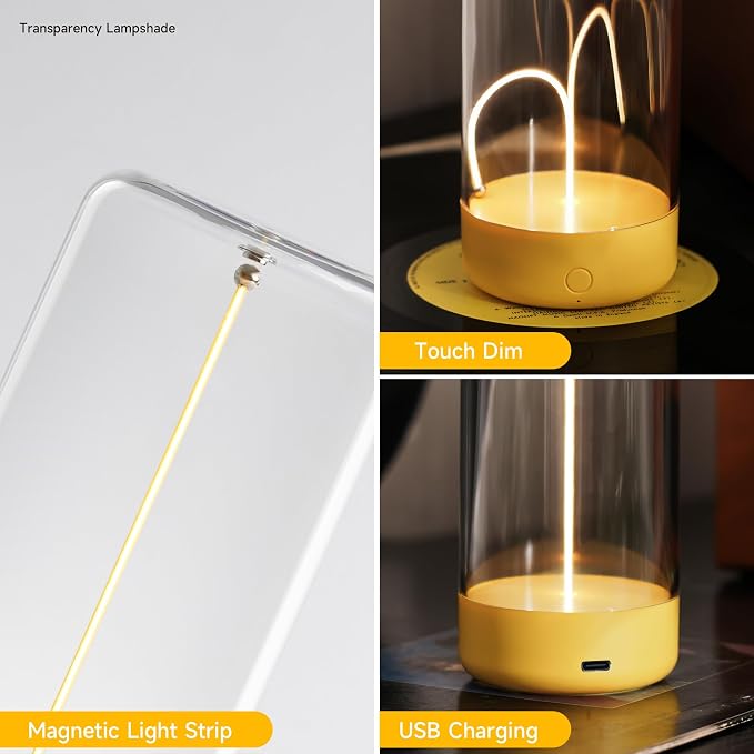 Mini Minimalist Cordless Table Lamp, Rechargeable Ambient Light, Yellow