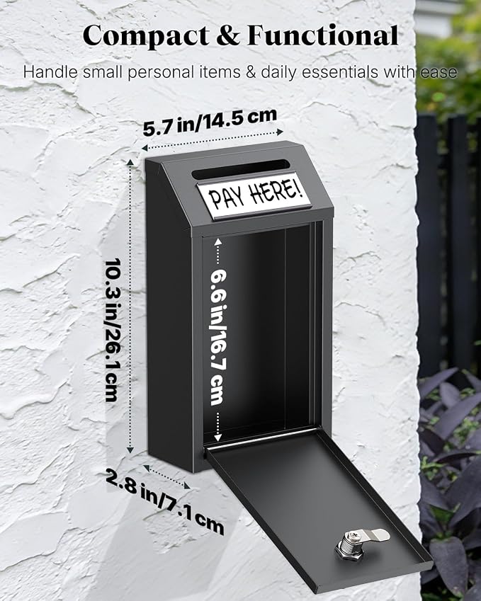 Uniclife Money Box for Cash, Wall Mount Mailboxes for Outside, Locking Mail Box Magnetic Label Holder, Key Drop Box, Cash Box with Lock, Metal Donation Box, Suggestion Box for Home, Office & Shop