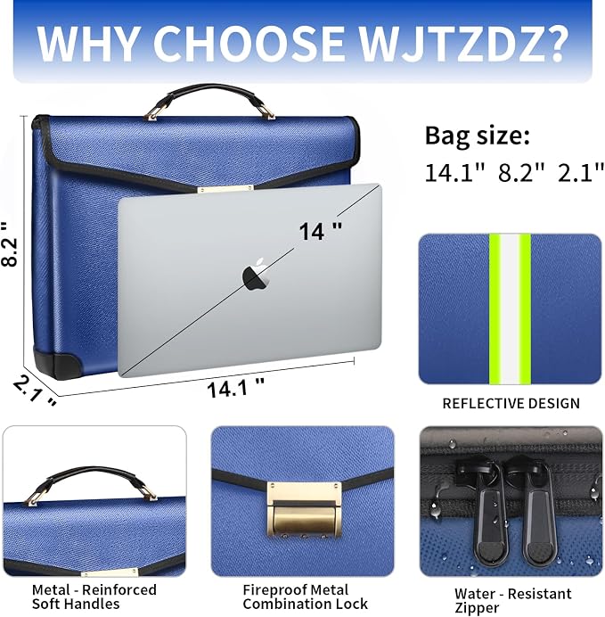 6500°F Large Capacity Upgraded Fireproof Money Bag with Lock,10 Layers of Heat Insulated Materials with Waterproof Zipper/Reflective Strip with Handle for Cash/Important Documents