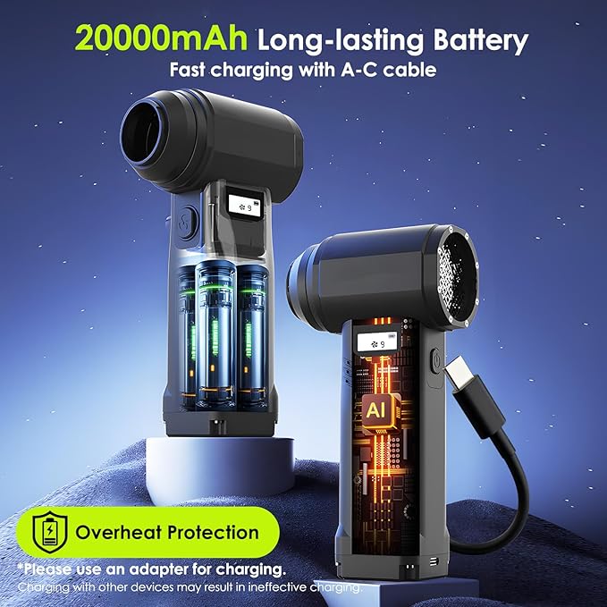 Electric Compressed Air Duster, 300,000RPM Cordless Air Blower for Dust Removal, Duster/Vacuum 2-in-1 with 10 Speeds, 20000mAh Rechargeable & 5 Nozzles Dust Blower for PC, Keyboard, Car, Outdoor