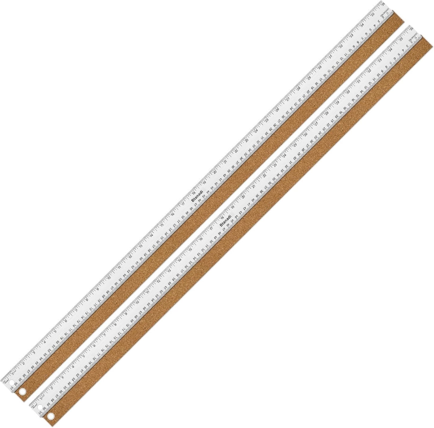 2PCS 36 Inch Metal Ruler, Stainless Steel Straight Edge Ruler with Cork Backing, Non-Slip Imperial & Metric Measuring Tool for School, Office, Woodworking, Drafting