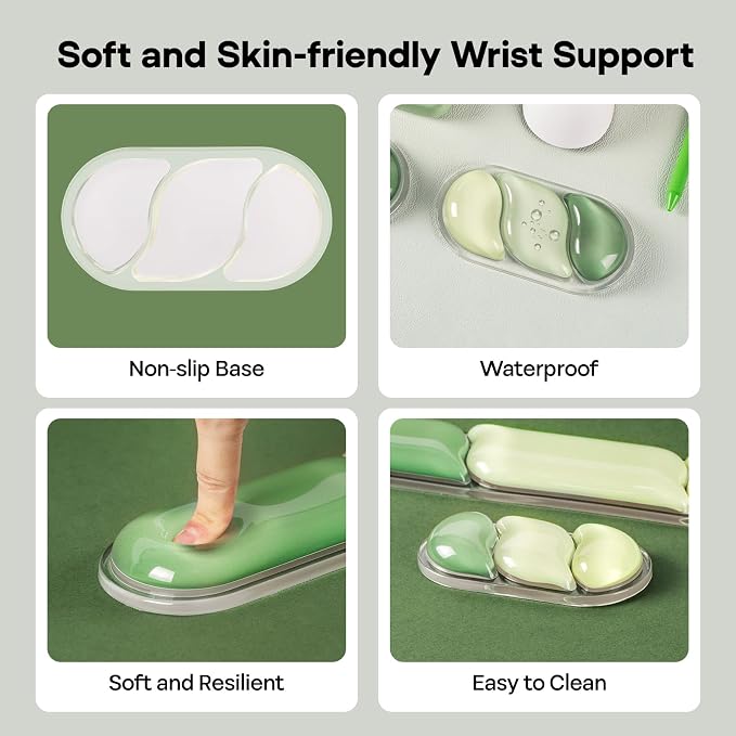 EPOMAKER CloudGel Wrist Rest for Keyboard and Mouse, 2 Pieces | Silicone Wrist Support, Anti-Slip Rubber Bottom, Ergonomic Design, Suitable for Office/Computer/Laptop/Gaming (Green)