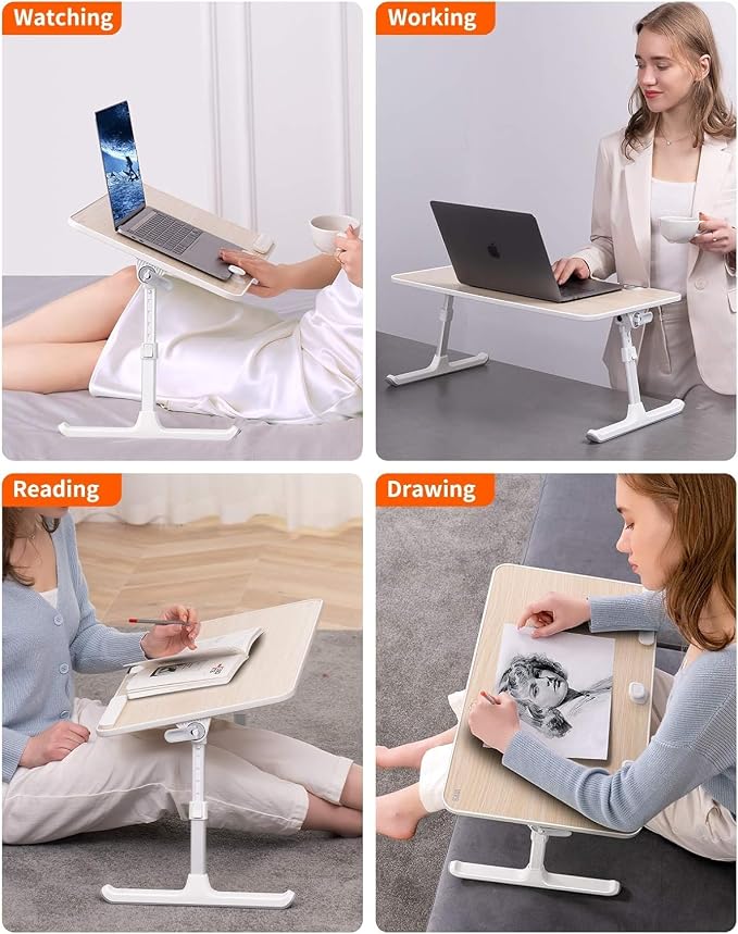 Laptop Desk for Bed, SAIJI Lap Desks Bed Trays for Eating Writing | 5 Heights, 4 Angles, Stable Folding Table for Bed Sofa Desk, Suitable for Laptops up to 17 Inches (60 x 33 cm Black)