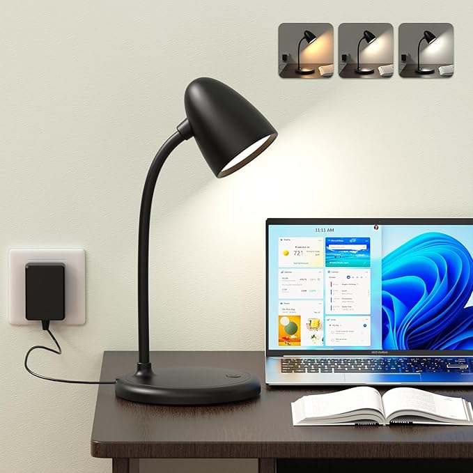 New LED Desk Lamp for Home Office,3 Colors Dimmable Table Lamp | Dimmable Reading Light Compact design fits well on desks and bedside tables,for College Dorm Room,Bedroom Desk Light