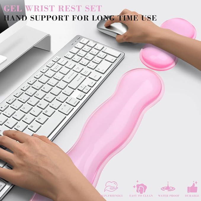 Gel Wrist Rest for Keyboard and Mouse, Wrist Rest for Keyboard, Mouse Wrist Support, Pain Relief, Cool Touch, Non-Skid, Mouse Wrist pad