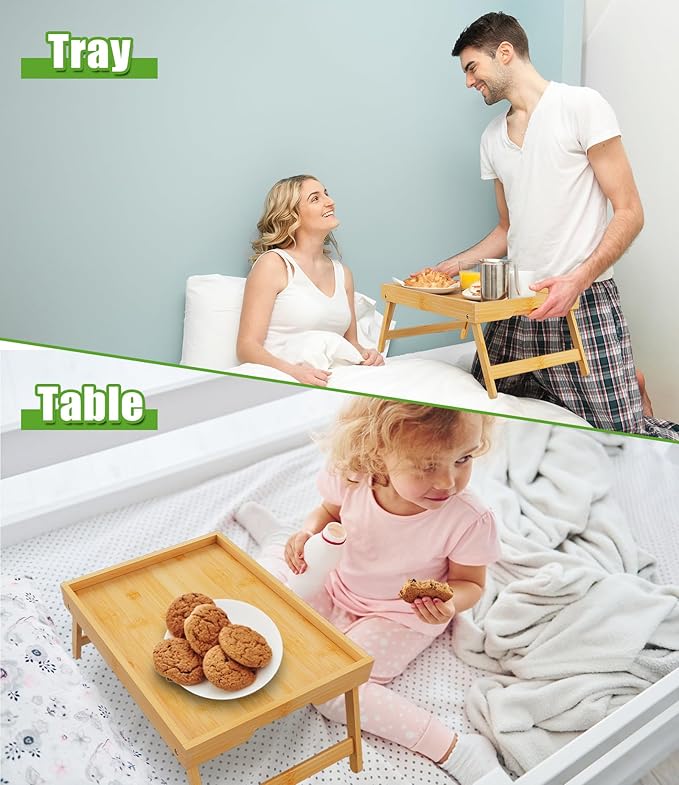 Youpehom Bamboo Bed Tray Table with Folding Legs, Medium, Bamboo | Bamboo bed tray with folding legs, handles and raised edges for meals, laptops, reading and serving in bed or on a sofa.