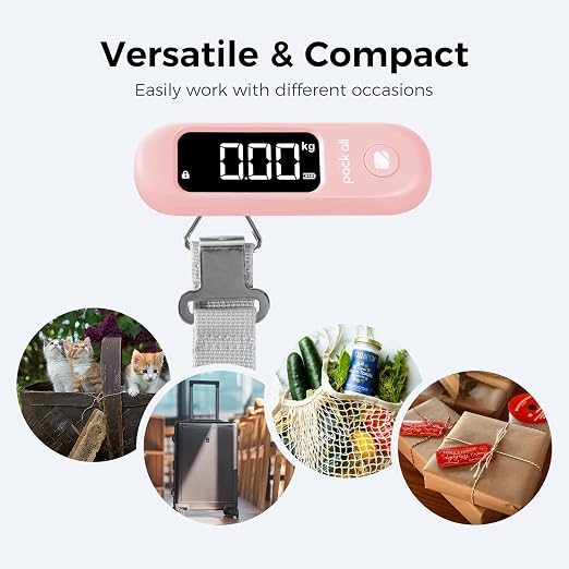 pack all Digital Luggage Scale for Travel, 110Lbs Capacity, 0.1Lb Precision | Handheld, Backlit LCD Display, Lb/Kg/Oz Conversion, Tare Function, Battery Included, Pink