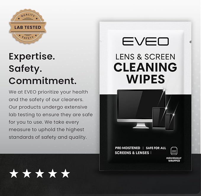 EVEO Screen Wipes - Electronic Wipes, Computer Screen Cleaner Wipes for Electronics | Computer Screen Wipes Phone Wipes & Lens Wipes for PC, Laptop, Phone, Car & More - Microfiber Included (50 Pack)