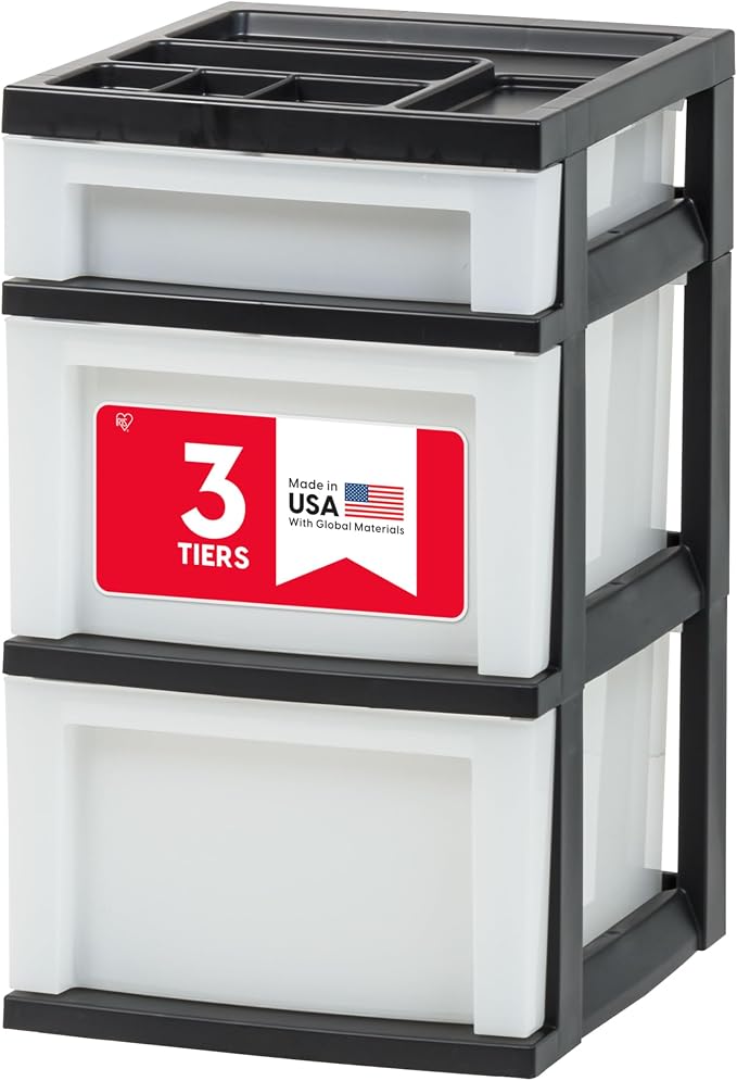 IRIS USA 3-Drawer Storage Cart, Black/Pearl | Keep classroom supplies, teacher essentials, craft materials, and learning tools organized with easy-access drawers.