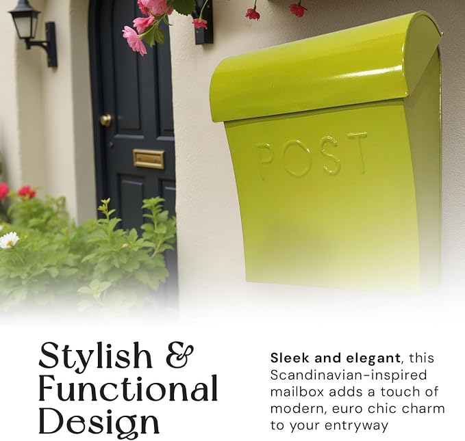 NACH Wall Mount Mailboxes for Outside, 11x4.5x12.5 in Pistachio Green Mail Boxes for House Outside, Waterproof Mailbox - Vicki-Style Mail Box