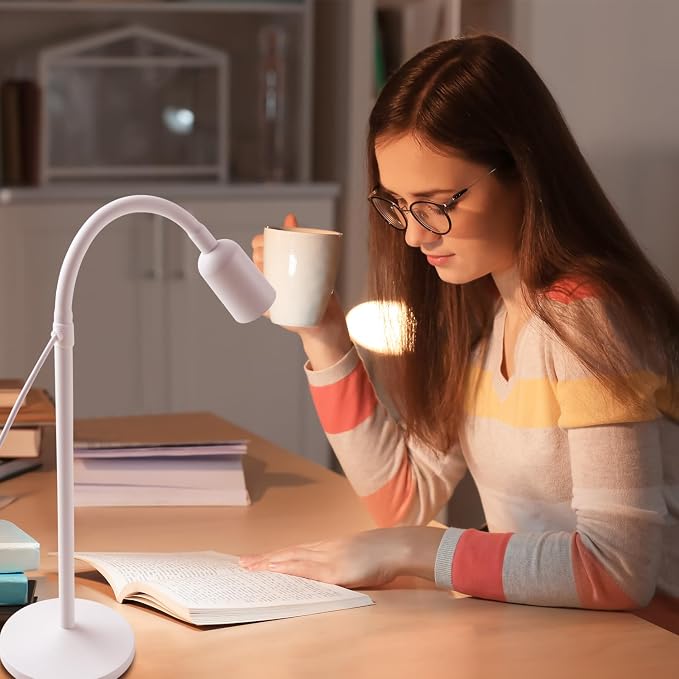 DAMI Dimmable LED Desk Lamp USB Powered, 3 Color Modes Flexible Gooseneck Reading Light, Eye-Caring Small Table Lamp for Home Office Study Bedroom Dorm Bedside - White