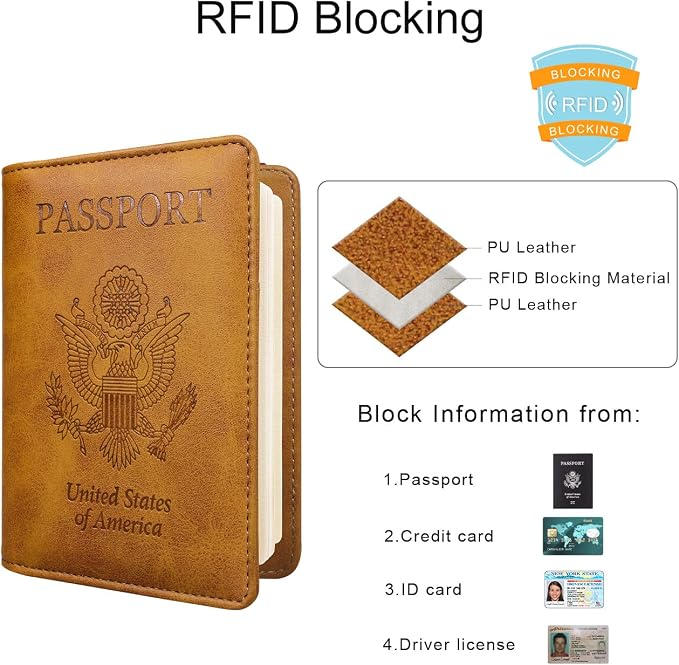 WALNEW Passport Holder for Travel, RFID Passport Wallet, Travel Essentials | PU Leather Passport Cover Case with Pen Holder, Travel Must Haves Accessories, Passport Book Holder for Women Men