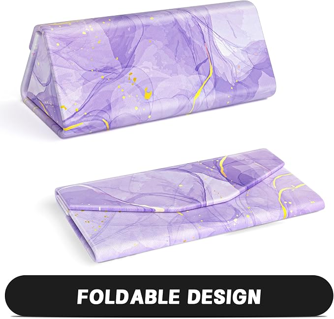 Sunglasses Case, Foldable Glasses Case, Magnetic PU Leather Hard Shell Folding Eyeglass Holder Box, Collapsible Unisex