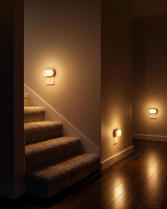 Lyridz Plug-in Night Light with Motion Sensor, 1-120 LM Stepless Adjustable Brightness LED Nightlights for Bathroom, Bedroom, Hallway, Stairs, Garage, Toilet, 4 Pack