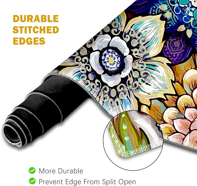 ToLuLu Extended Gaming Mouse Pad, Ergonomic Keyboard Mouse Wrist Rest Set | Large Desk Mat with Stitched Edges, Non-Slip Base Memory Foam Support Mousepad for Home Office Game, Colorful Flower