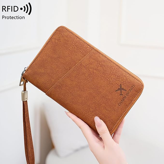 Family Passport Holder for Travel Women and Men RFID Blocking Passport Holder with Zipper Multi-functional Passport Wallet Passport Case Passport cover Travel Essentials