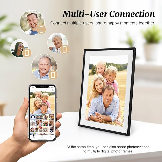Digital Picture Frame 10.1 Inch Digital Photo Frame 32GB Storage, WiFi Picture Frame with1280x800 IPS Touch Screen, Auto-Rotate Photo Frame Share Your Photos and Videos via AiMOR App, Black