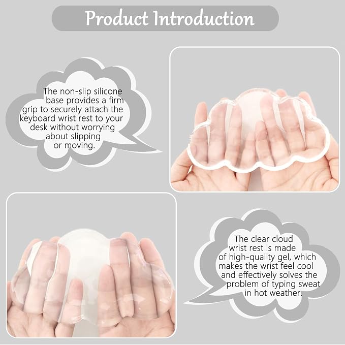 Gel Cloud Keyboard and Mouse Wrist Rest Set Transparent Acrylic Tilt Computer Keyboard Stand with Wrist Rest Ergonomic Silicone Mouse Wrist Pad for Keyboard Riser Holder for Desktop White 60%68% 75%