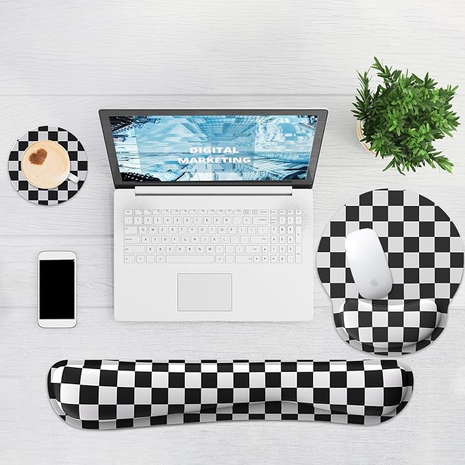 Ergonomic Mouse Pad with Wrist Rest and Keyboard Wrist Rest, Mousepad | Memory Foam Wrist Rest for Computer Keyboard, Pain Relief, Non-Slip Base, Mouse Pad Wrist Support for Gaming, Black Checkered