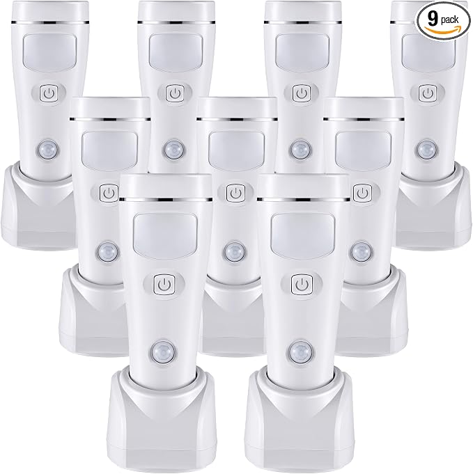 Enhon 9 Pack 4 in 1 LED Emergency Lights for Home Power Failure, Rechargeable Plug in Flashlight Motion Sensor Night Light, Automatic Turn On Power Outage Light for Home Hurricane Supplies (White)