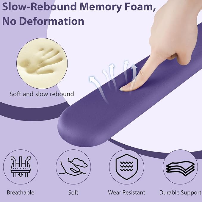 Mouse Pad and Keyboard Wrist Rest, 3-in-1 Gel Memory Foam Ergonomic Mouse Pad with Wrist Rest Set, Gaming Mousepad Arm Cushion Support for Computer Office Desk Accessories Cute Setup, Purple