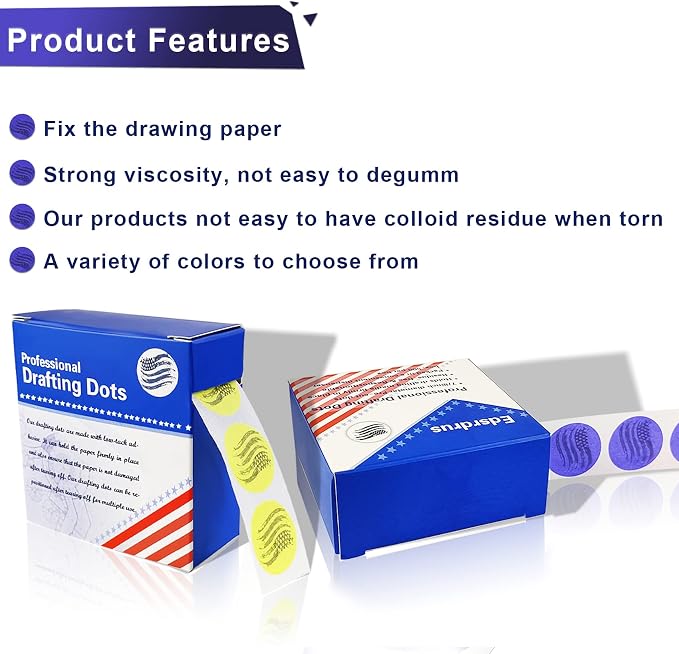 EDSRDRUS 3 Pack Drafting Dots 7/8" Diameter, Low Tack, Easy Removal, Pre-Cut Tape for Tracing, Drawing, Positioning, Roll of 500 Per Box (White)