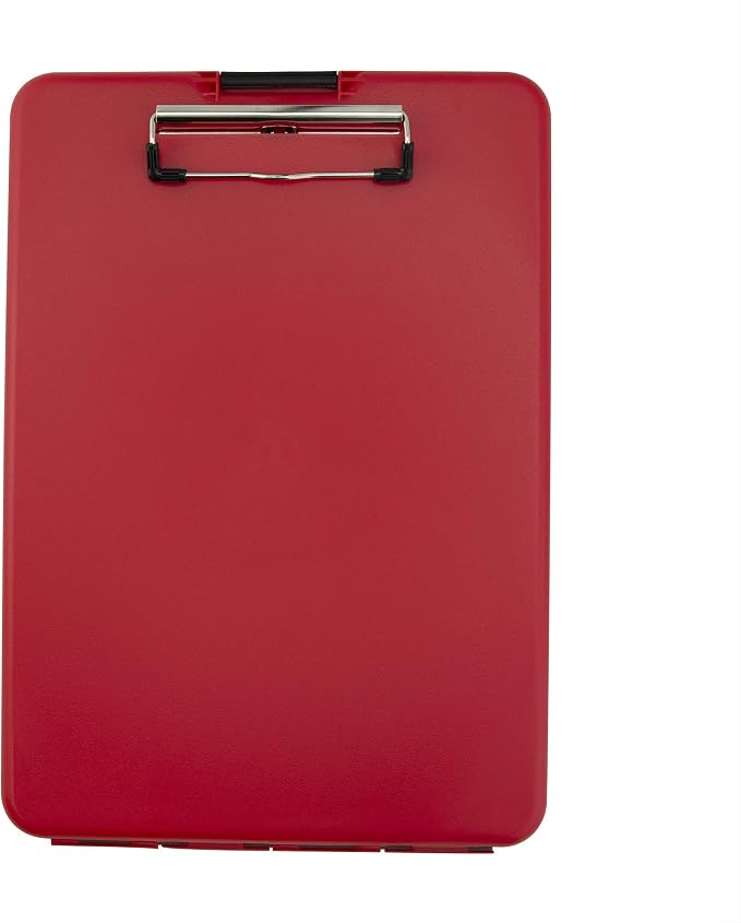Saunders SlimMate Plastic Storage Clipboard Letter Size Red, Assembled in USA, Slim Low Profile Form Holder with 1/2" Capacity, Lightweight Document Organizer Box for School, Office & Business Use