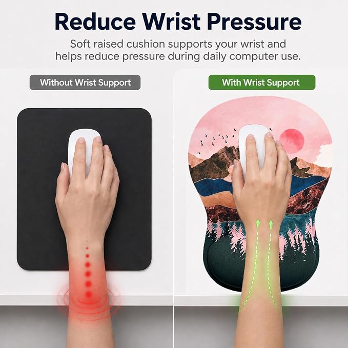 Mouse Pad with Wrist Rest Ergonomic Memory Foam Support, Non-Slip Rubber Base, Comfortable Typing Cushion for Home Office Computer Laptop, Sunrise