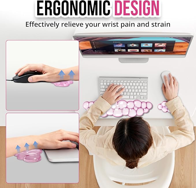Cloud Wrist Rest Gel Set — Ergonomic Cloud Wrist Rest Keyboard and Mouse, Non-Slip Desk Accessories for Office and Home（Pink）