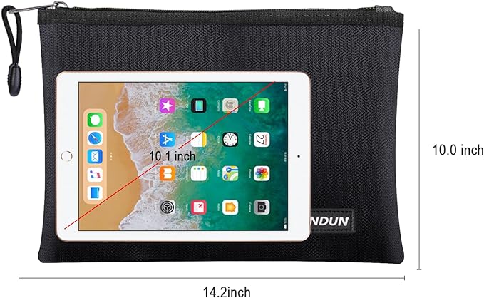 Fireproof Document Bags,14.2”x 10.0”Waterproof Fireproof | ： Money Bag with Aluminum Foil Lining,Fireproof Safe Storage Pouch with Zipper for Document and Cash，Black