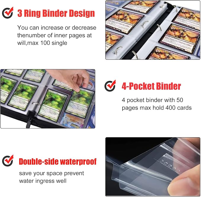 400 Pockets Card Binder for Anime Cards,Portable Waterproof One Piece Cards Storage Book with Removable Sleeves